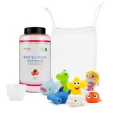 Yecomam 罐裝泡泡浴粉 草莓香+LED玩水玩具7件組 隨機出貨+玩具收納網, 1組