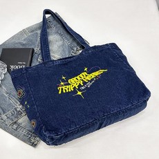 연이랜드 데님 패브릭 레터링 쇼퍼백