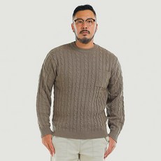 파이브엑스라지 남성용 오버핏 포켓 꽈베기 라운드 긴팔 니트