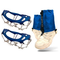 XPEAK 11釘冰爪 + 越野短版綁腿套組, 海軍藍(冰爪), 藍色(綁腿)