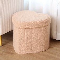 마메 뽀글이 하트 접이식 수납 스툴, 베이지, 1개