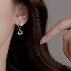 젤루나 여성용 네모 스퀘어 큐브 드롭 원터치 링 귀걸이 P-459