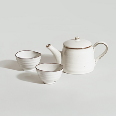 yido DOZAGI 陶瓷茶具3件組, 1套, 溫柔(白色 + 棕色), 茶壺 + 茶杯 2入
