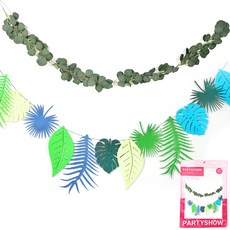 PARTYSHOW 圓葉尤加利葉掛旗 + 熱帶葉子派對掛旗 大型組合, 1套, 混合顏色