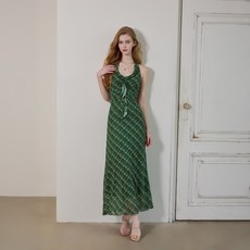 VikiniVender 女款 Cathy 格紋繞頸雪紡長洋裝, 綠色