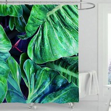 植物印花浴簾 06款 150*180cm+窗簾掛鉤 12入, 1套