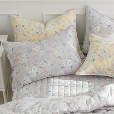 gBEDDING 花朵圖案超細纖維枕頭套 2入+枕芯 2入, 灰色