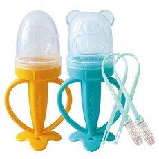 ange 咬咬樂輔食器 2入, 香蕉款(黃色)+小熊款(薄荷色), 1組