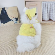 AMYLOVESPET 寵物麻花針織短版背心 + 遮陽帽套組, 黃色