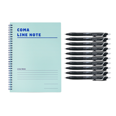 TUCO.B Coma 線圈橫線筆記本 + Jetstream 0.7mm 黑色原子筆 10入組, 天藍色(筆記本), 1套
