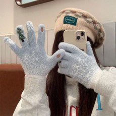 PEONIST 女性用北歐圖案冬季分指手套雙手穿戴組