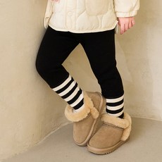 mollimelli 女童 柔軟貴賓犬毛絨條紋刷毛內搭褲