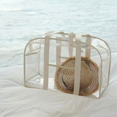 透明高爾夫球鞋袋 大容量手提袋 透明包 拉鍊式, 1個, 透明 + 象牙白