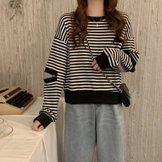 Sonio女款條紋開叉大學T