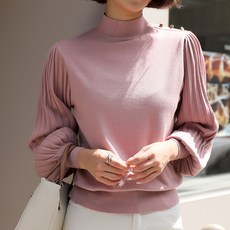 BBAEBBAE 女款肩部金釦泡泡袖半高領針織衫