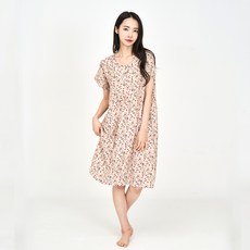 A-ONE 女性天然人造絲花卉短袖睡衣連身裙