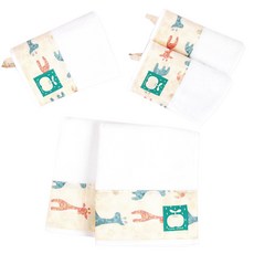 Coney Island 拼接圖案印花掛繩棉質毛巾, 長頸鹿款(象牙白), 5入