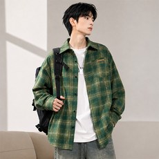 Flowform 男士美式休閒風蘇格蘭格紋寬鬆襯衫