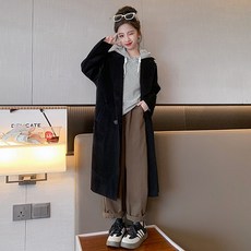 Orange Damul女童款4顆扣腰帶簡約長雙排扣大衣