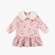 女童翻領兔子滿版印花刷毛連身裙