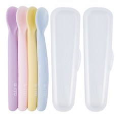 BBTTO 矽膠餵食湯匙組, 粉色+奶油白+天空藍+薰衣草紫, 1組