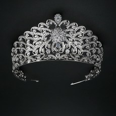 Luna Glam 花朵煙火造型婚禮皇冠珠寶頭飾 WC514, 銀色, 1個