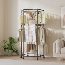 EVER HOUSE 移動式旋轉六角立式衣架 衣架 2層, 黑色