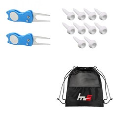 NAYASTYLE 高爾夫果嶺叉修補器 GFYP-39-3 2入 + PE 高爾夫短球梯 162PU 10入 + 收納袋組合, 混合色