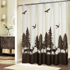 市場 A 圖案防水浴室淋浴簾棕鹿 150 x 180cm, 1個