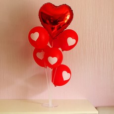 愛心氣球支架組, 紅色(愛心), 白色愛心印刷(氣球), 3套