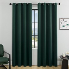 韓國 GNY Simple Room 素色雙面生活遮光窗簾 2入, 深綠色