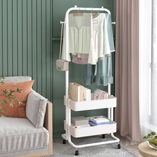 21C Trend 圓形移動式420多用途2層衣架推車, 白色