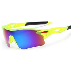 Elmountain 運動太陽眼鏡 + 眼鏡盒組, 萊姆綠鏡框 + 鏡面鏡片, 1套