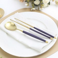 Bogen 韓國製 Le Bien Gold 餐具組, 湯匙 + 筷子, 1套, 紫羅蘭色