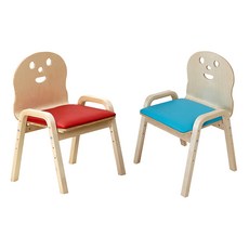 孩童木質可調高度式軟墊椅 2入, 紅色+藍色