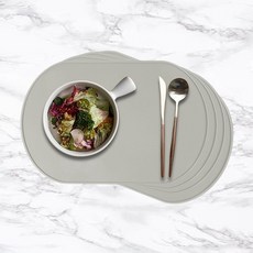 MF Store 橢圓形矽膠餐桌墊, 灰色, 40 x 26.5 cm, 4個