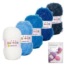 Yarna 高級菜瓜布紗 新色 80g x 5款 + C款織圖 8款套組, 1套, 09 藍色漸層