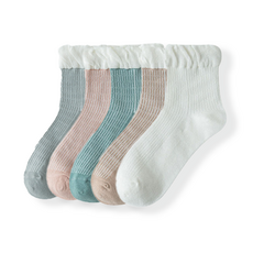 孕婦撞色花邊棉襪5件組 D10, 1組