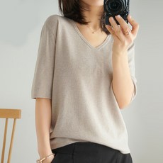 TheSirup 女款基本深V領針織短袖T恤