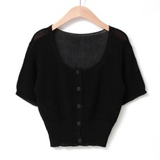 럽스 여성용 여리 U넥 반팔 시보리 골지 가디건