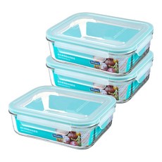 Glasslock 長方型強化玻璃微波保鮮盒 2L 3個, 長方型, 1組