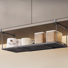 Bareunliving 長度可調節廚房置物架 懸掛型, 1個, 黑色