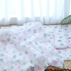 화모 뽀송뽀송 리플 실속 2종 여름 낮잠이불세트 분리형, 핑크곰
