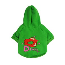 今晚每晚 DIVA 嘴唇 寵物狗衣服 狗狗 連帽T恤, 綠色
