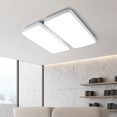 WONHA 無閃爍薄款Saudi LED方形客廳吊燈 120W, 白色(吸頂燈)、日光(燈泡)