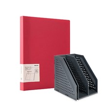 deLi 3折書架+時尚透明文件夾40張套組78995-B03142, 黑色（書架），紅色（文件）, 1套