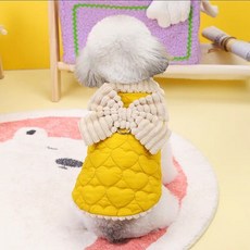 Coco studio 寵物愛心絎縫蝴蝶結胸背帶鋪棉背心, 1個, 黃色