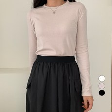 무드인더 여성용 라운드 골지 긴팔 티셔츠