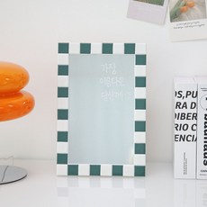 우드리퍼블릭 세라믹 타일 강화유리 화장대 거울 소형, 그린체크