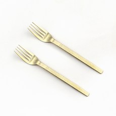 Bogen 韓國製造 槌目亮光餐具 點心叉, 金色, 2個